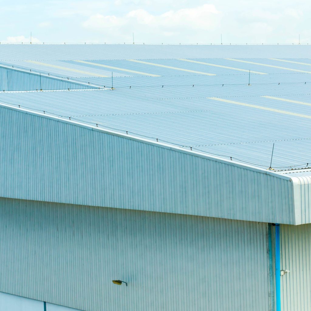 A building with metal roofing installed.