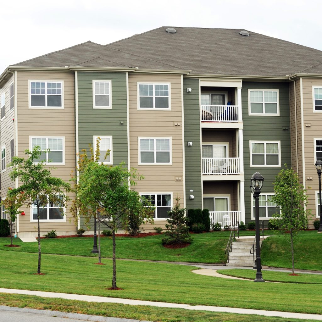 The front of an apartment building.